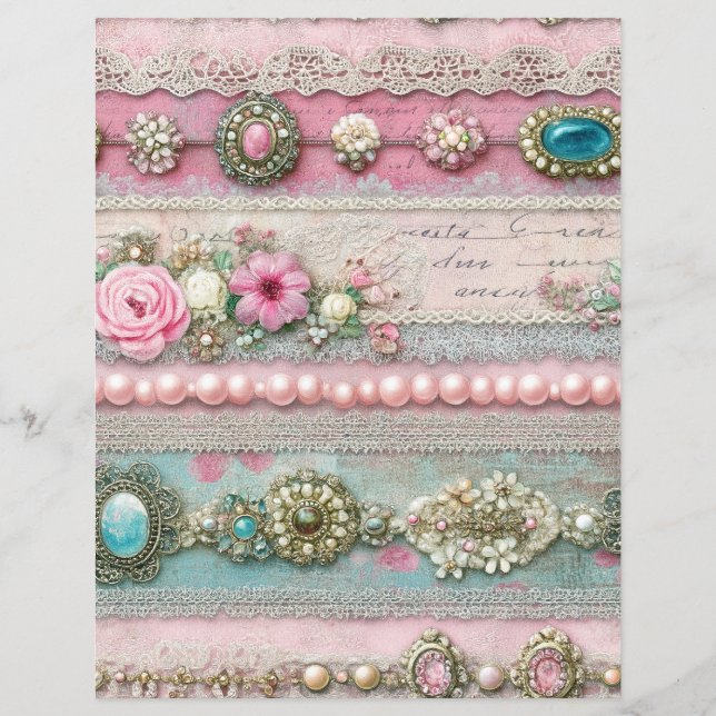Roze Kantstrepen Junk Journal Scrapbook Papier (Voorkant)