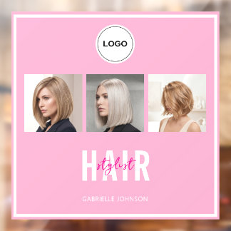Roze Kapsalon Stylist Foto Collage Elegante Logo Raamsticker