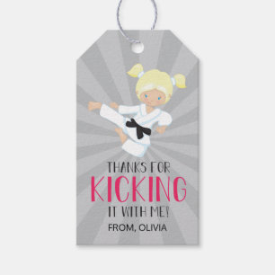 Roze Karate Meisje Verjaardag Cadeaulabel