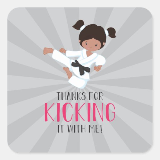 Roze Karate Meisje Verjaardag Vierkante Sticker (Voorkant)