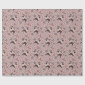 Roze kardinalen en rendieren cadeaupapier (Vlak)