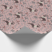 Roze kardinalen en rendieren cadeaupapier (Hoek)