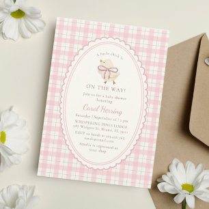 Roze kariert, Klein Kuiken Meisje, Baby Shower Uit Kaart