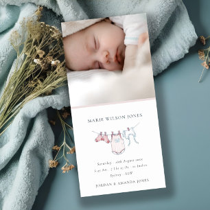 Roze kast Foto Baby geboorteaankondiging Bedankkaart