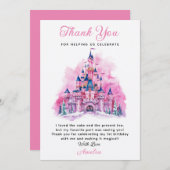 Roze Kasteel Aquarel 1e Verjaardag Dank Je Kaart (Voorkant / Achterkant)