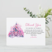 Roze Kasteel Aquarel 1e Verjaardag Dank Je Kaart (Staand voorkant)