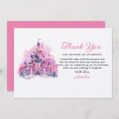 Roze Kasteel Aquarel 1e Verjaardag Dank Je Kaart (Voorkant / Achterkant)