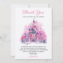 Roze Kasteel Aquarel 1e Verjaardag Dankkaart