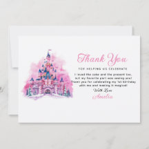 Roze Kasteel Aquarel 1e Verjaardag Dankkaart