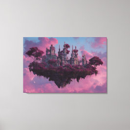 Roze Kasteel Drijvend Eiland Canvas Afdruk