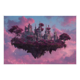 Roze Kasteel Drijvend Eiland Foto Afdruk