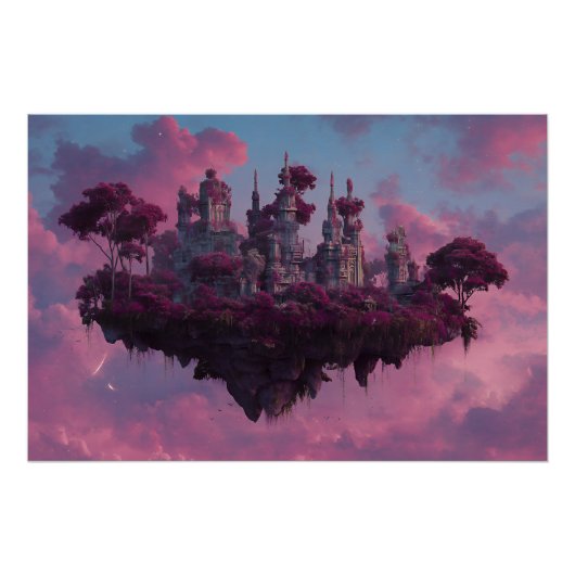 Roze Kasteel Drijvend Eiland Perfect Poster (Voorkant)