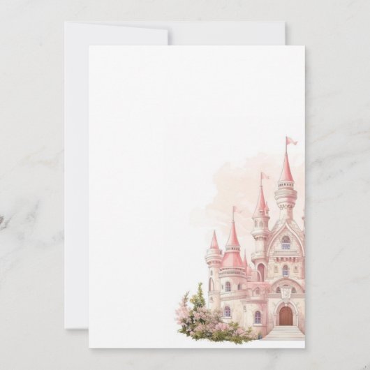 Roze Kasteel Koninkrijk Prinses 1e Verjaardagsfees Kaart (Achterkant)