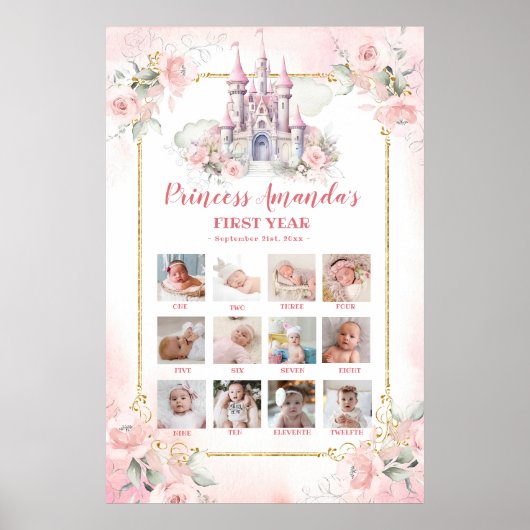 Roze Kasteel Prinses Eerste jaar Photo Collage Pos Poster (Voorkant)