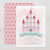 Roze Kasteel Prinses Meisje 1e verjaardag Kaart (Voorkant / Achterkant)