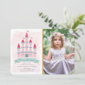 Roze Kasteel Prinses Meisje Foto Verjaardag Kaart (Staand voorkant)