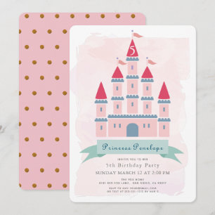 Roze Kasteel Prinses Meisje Verjaardag Kaart