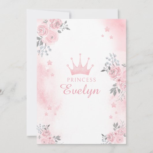 Roze kasteel prinses verjaardag meisje uitnodiging (Achterkant)