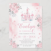 Roze kasteel prinses verjaardag meisje uitnodiging (Voorkant / Achterkant)