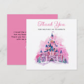 Roze Kasteel Waterverf 1e Verjaardag Dank u kaart (Voorkant / Achterkant)