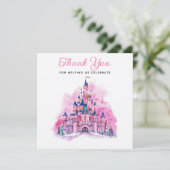 Roze Kasteel Waterverf 1e Verjaardag Dank u kaart (Staand voorkant)