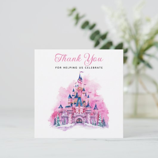 Roze Kasteel Waterverf 1e Verjaardag Dank u kaart (Staand voorkant)