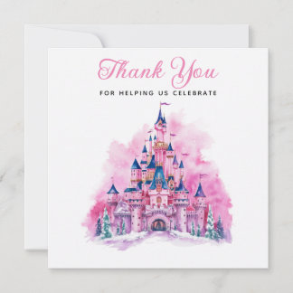 Roze Kasteel Waterverf 1e Verjaardag Dank u kaart
