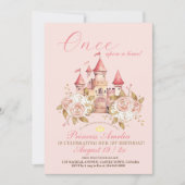 Roze kasteelprinses 1e verjaardagsfeestje kaart (Voorkant)