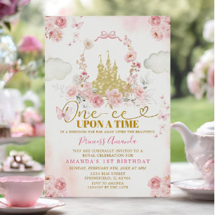 Roze Kasteelprinses Eenmaal op een verjaardag Kaart