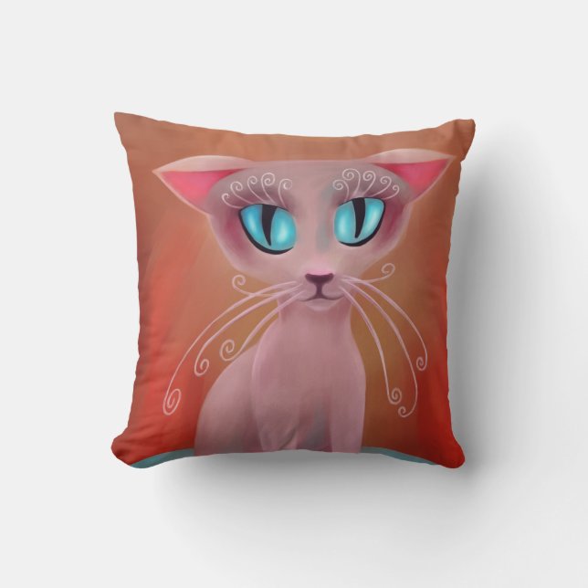 Roze Kat Anime, Digitale Schildering Kussen (Voorkant)