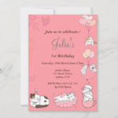 roze kat baby meisje verjaardag kaart (Voorkant)