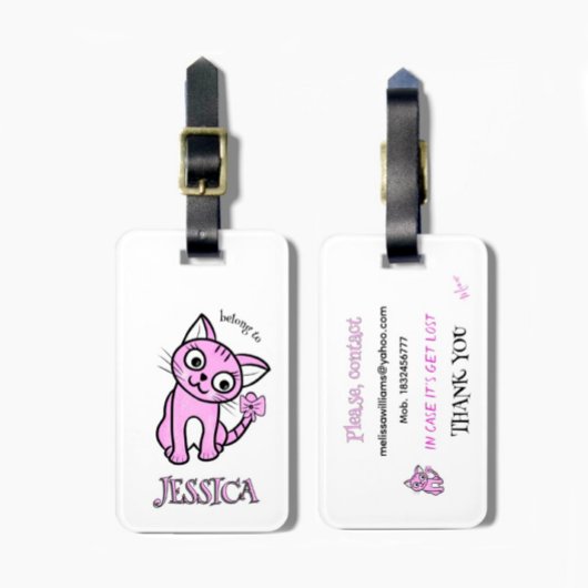 Roze kat bagagelabel