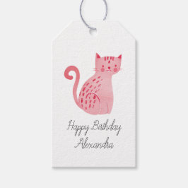 Roze kat Birthday Cadeaulabel