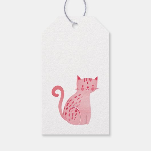 Roze kat Birthday Cadeaulabel (Achterkant)