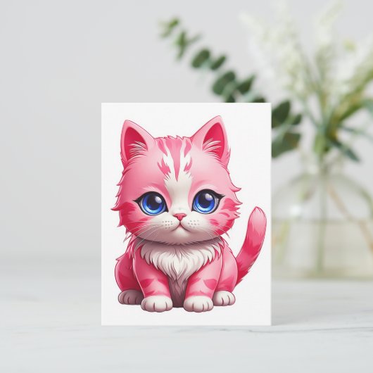 Roze kat briefkaart (Staand voorkant)
