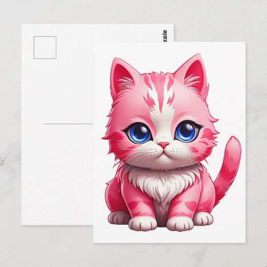 Roze kat briefkaart (Voorkant / Achterkant)