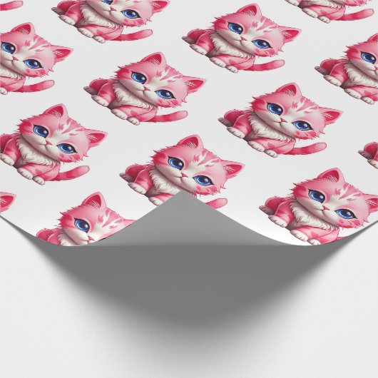 Roze kat cadeaupapier (Hoek)