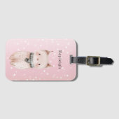 Roze Kat Confetti Stippen Bagagelabel (Voorkant (horizontaal))