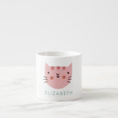 Roze kat Cute Custom Name Espresso Kop (Voorkant)