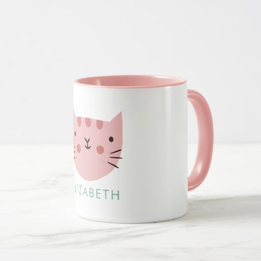 Roze kat Cute Custom Name Mok (Voorkant rechts)