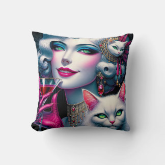 Roze Kat Dame Kussen