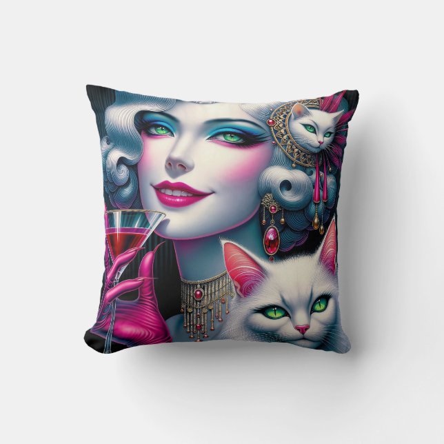 Roze Kat Dame Kussen (Voorkant)