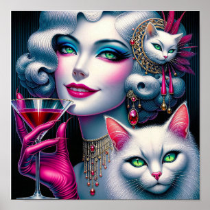 Roze Kat Dame Poster
