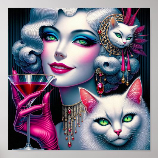 Roze Kat Dame Poster (Voorkant)