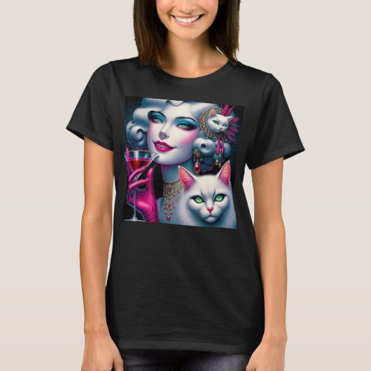 Roze Kat Dame T-shirt (Voorkant)