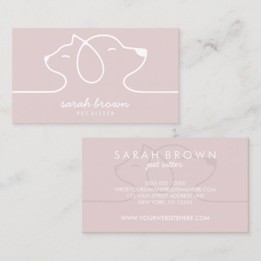Roze kat dog line Logo Petsitter Visitekaartje (Voorkant / Achterkant)