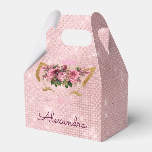 Roze Kat Eenhoorn Roos Goud Blush Roze Glitter Bedankdoosjes (Voorkant Zijde)