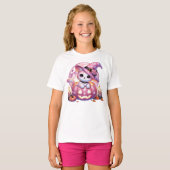 Roze kat en pompoen t-shirt (Voorkant volledig)