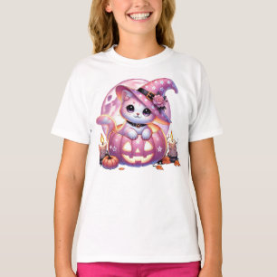 Roze kat en pompoen t-shirt
