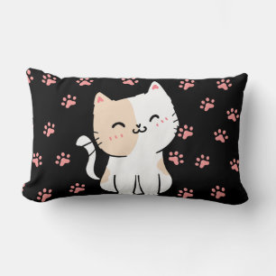 Roze kat en zwaaien zwarte lumbool kussen